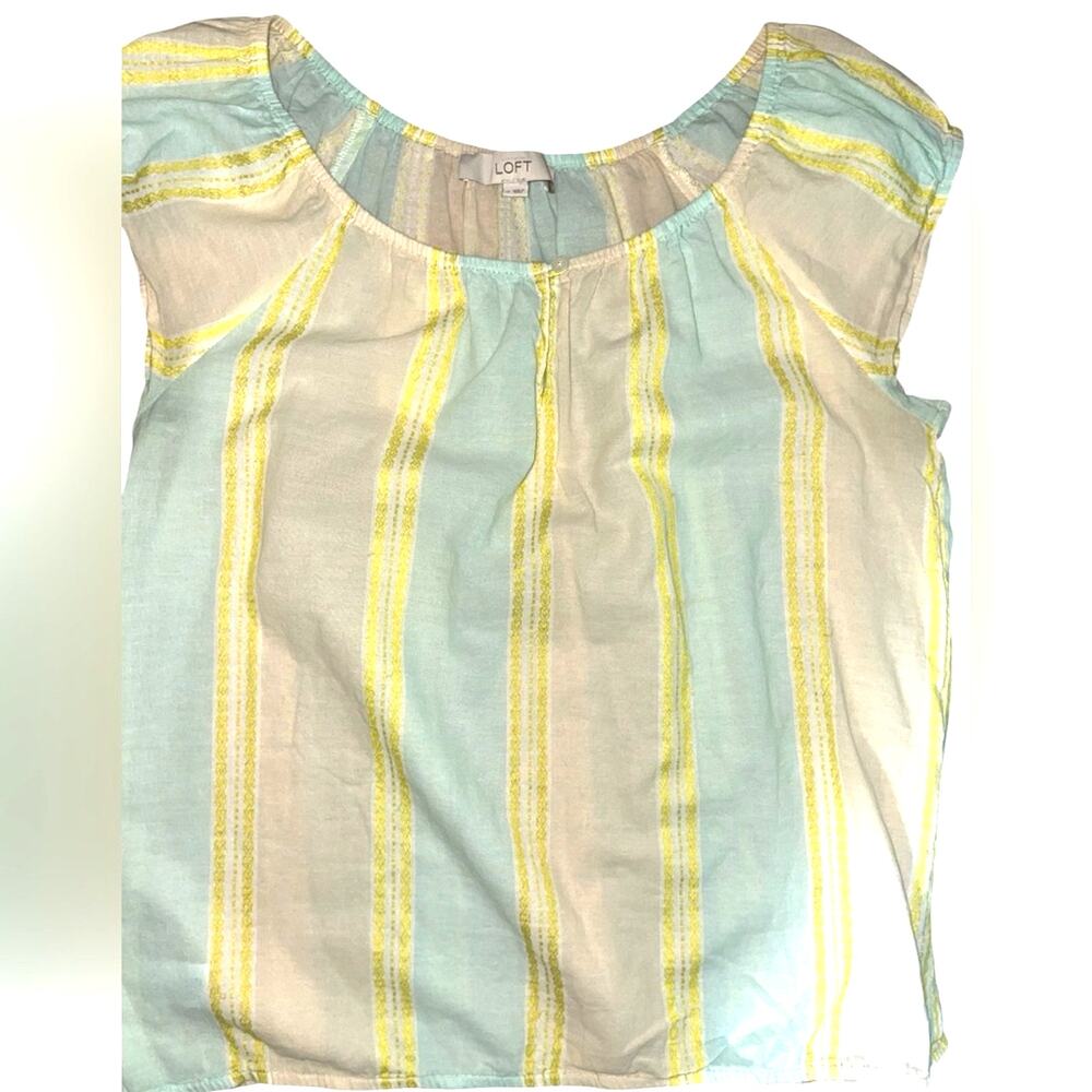 Ann Taylor Loft Women M Top Breathable Lightweight Vacation Stripped Cottagecore - Picture 5 of 5